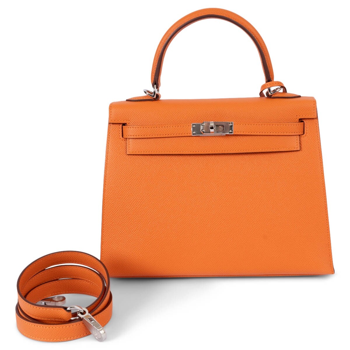 69651 auth HERMES orange Epsom leather KELLY 25 SELLIER Bag PHW | eBay