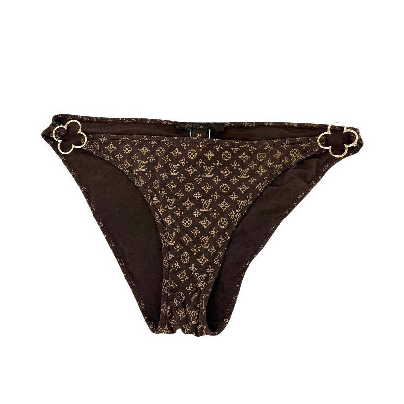 LOUIS VUITTON Vintage Monogram Bikini Swimwear #38 Brown Gold