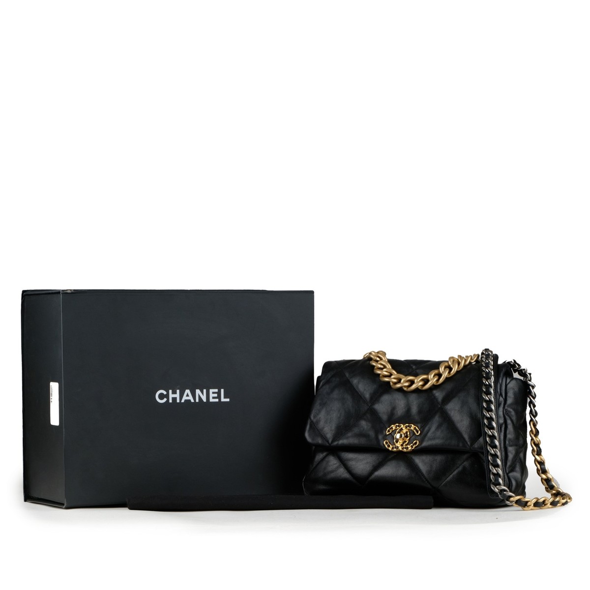 CHANEL 19 Large Flap Black Quilted Goatskin Leather Shoulder Bag
