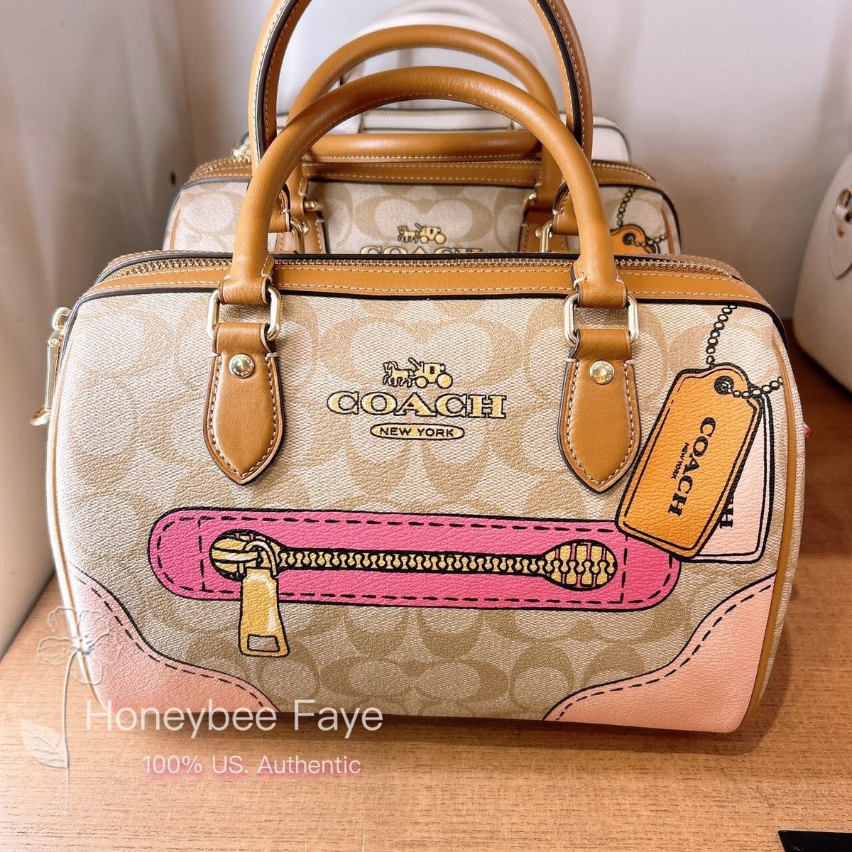 NWT Coach Rowan Satchel In Signature Canvas With Trompe L'oeil