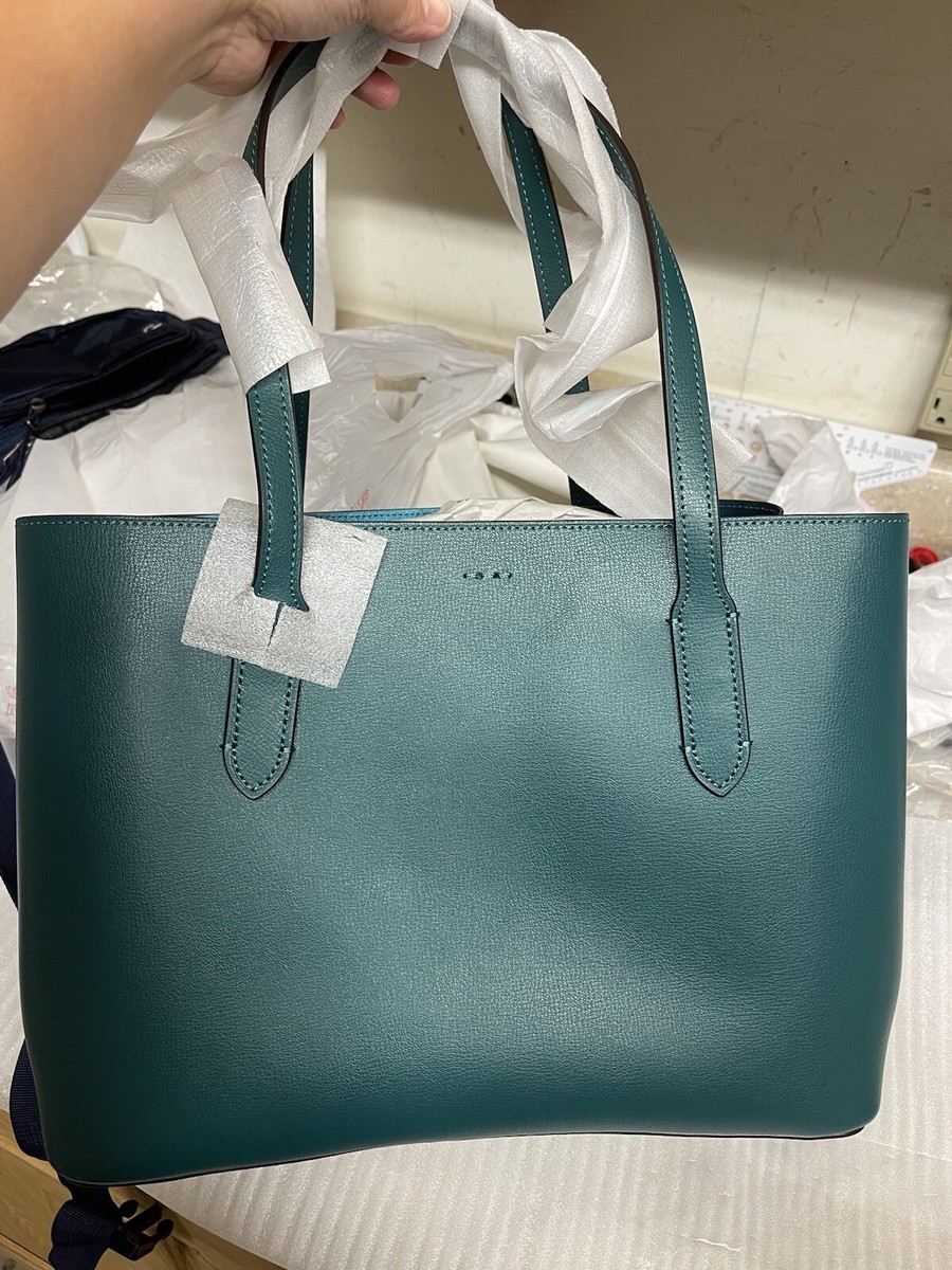 Coach Avenue Metallic Green Leather Carryall Satchel Tote Shoulder