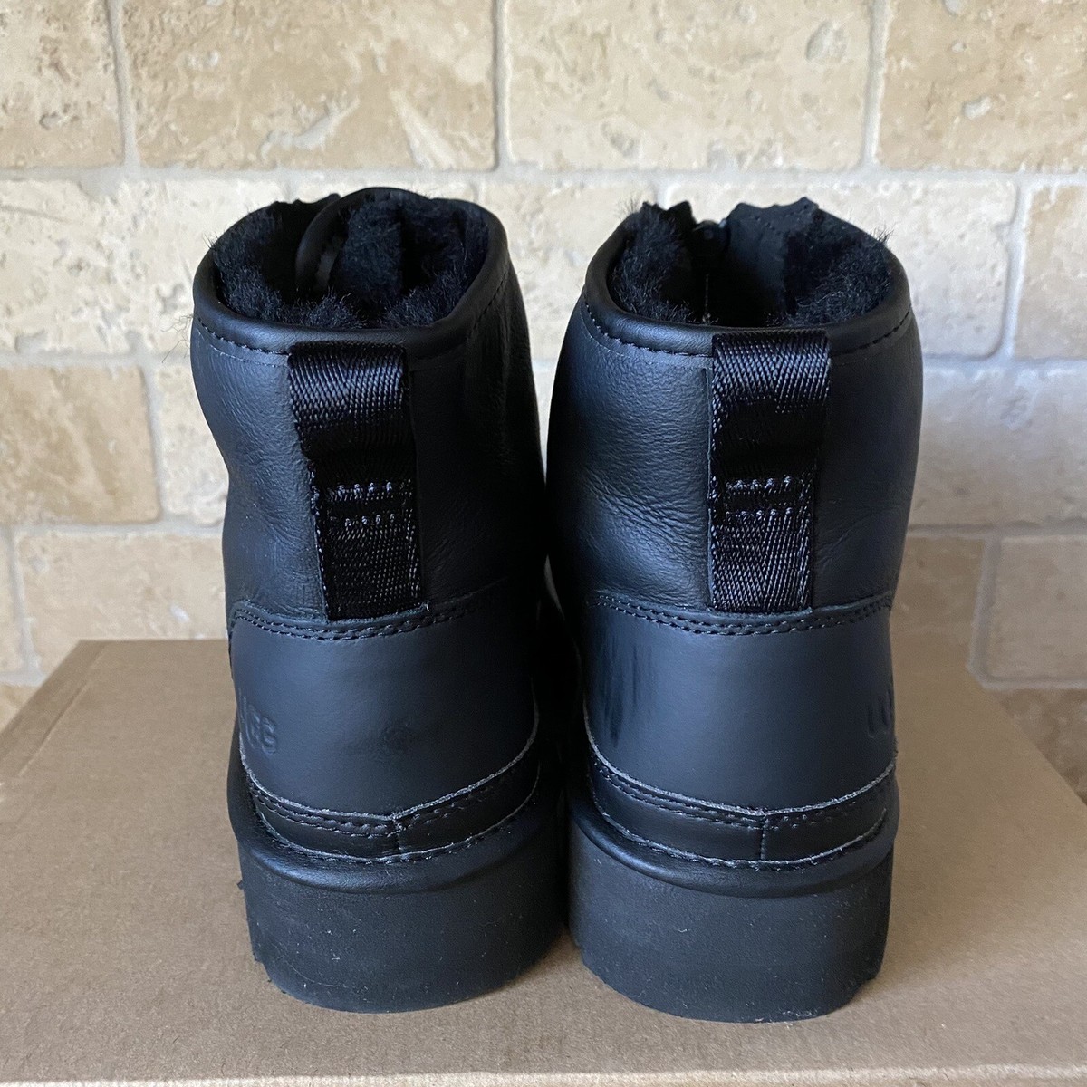 UGG ULTRA BLACK MATTE NEUMEL PLATFORM ZIP LEATHER WOOL BOOTS SIZE