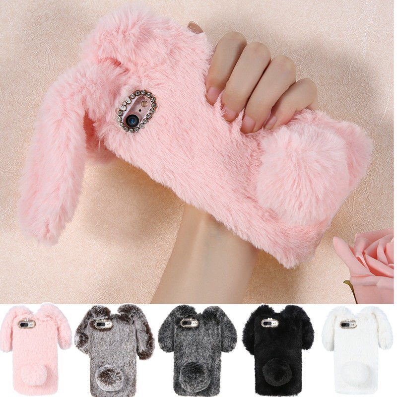 3D Plush Rabbit Soft Fluffy Phone Case For Google Pixel 6A 4A 5 6