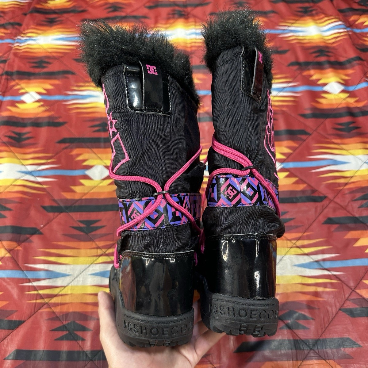 Vintage Y2K DC Boots Girls Medium 4-5 Chalet WR Black Fur Winter