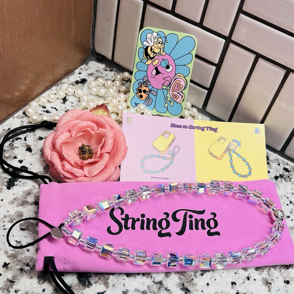 String Ting City Drip Ting Crystal Wristlet Phone Strap Stringting