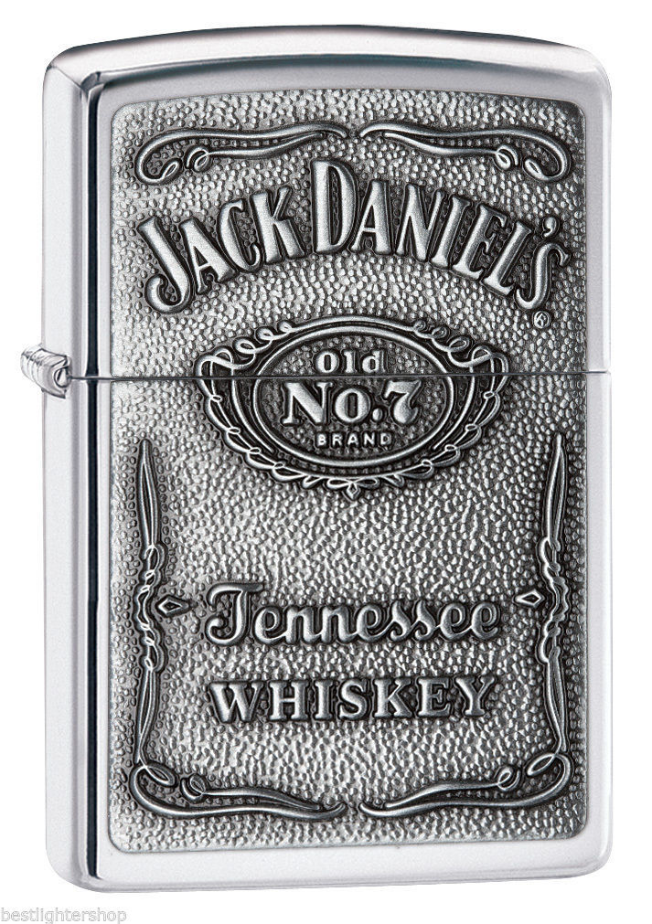 Zippo Polished Chrome Lighter With Pewter Jack Daniels Emblem