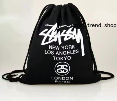 STUSSY Eco Drawstring Bag Knapsack Backpack W/ inner pocket Black