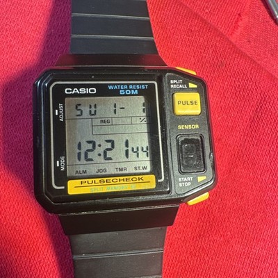 Vintage 1987 Casio Jp-100w Digital PULSECHECK Watch Made in Japan