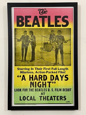 Framed The Beatles Vintage “A Hard Days Night” Film Poster Tribune