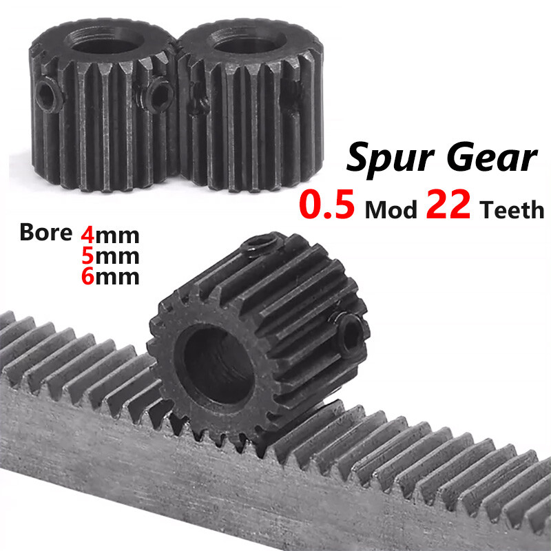 0.5 Mod 22 Teeth Pinion Spur Gear 4/5/6mm Bore Black Oxide Steel