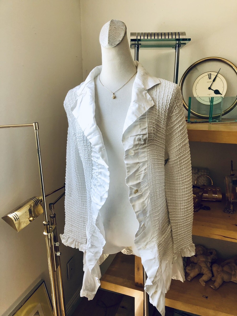 YOSHIKI HISHINUMA Made in Japan White Shrink Pleated 6 button