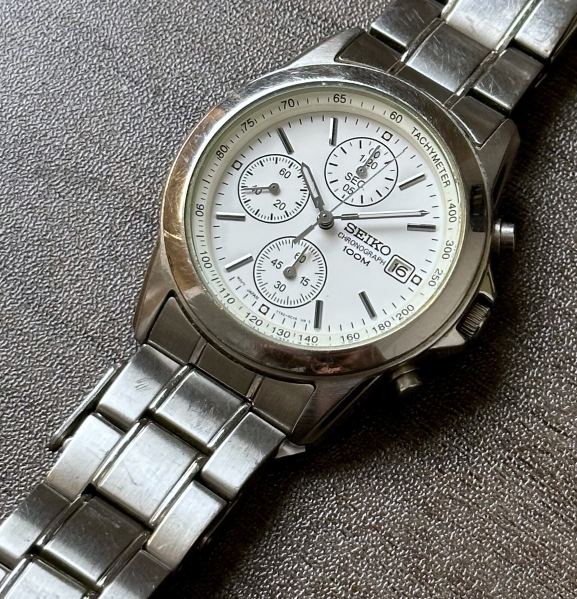 Seiko 7T92-OCWO Chronograph Made In Japan White Dial Men's