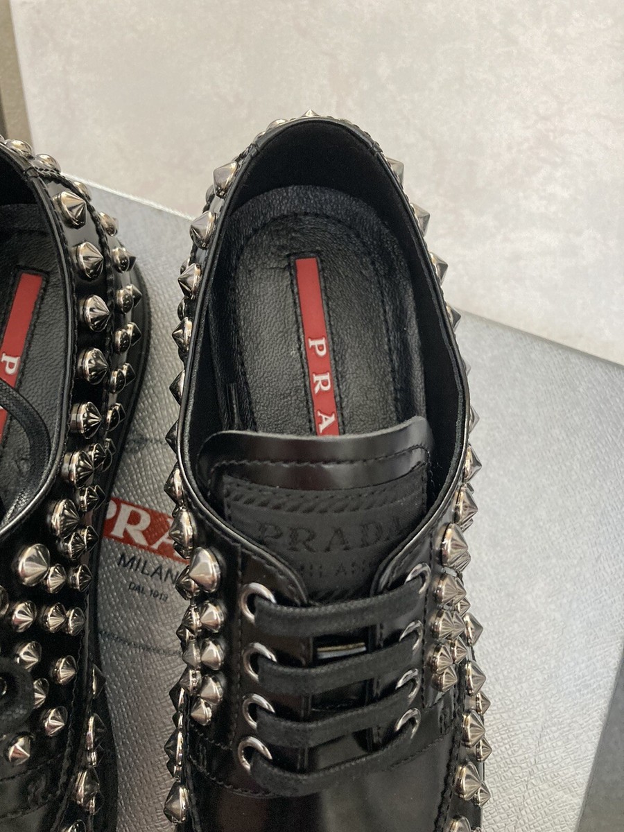 NIB 100% AUTH Prada Studded Wingtip Lace Up Sporty Oxford Shoes