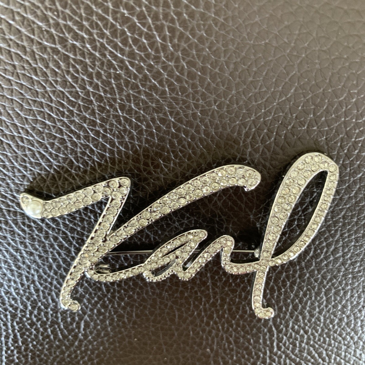 Karl Lagerfeld Pave Rhinestones Faux Pearl Signature Pin Brooch | eBay