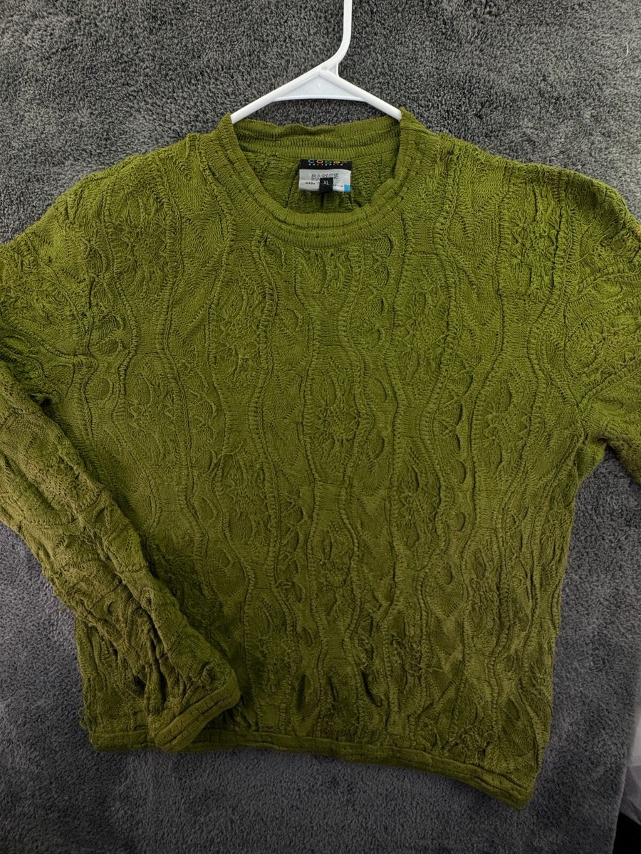 COOGI Basics Australia Sweater Solid Green 3D Knit XL Cotton
