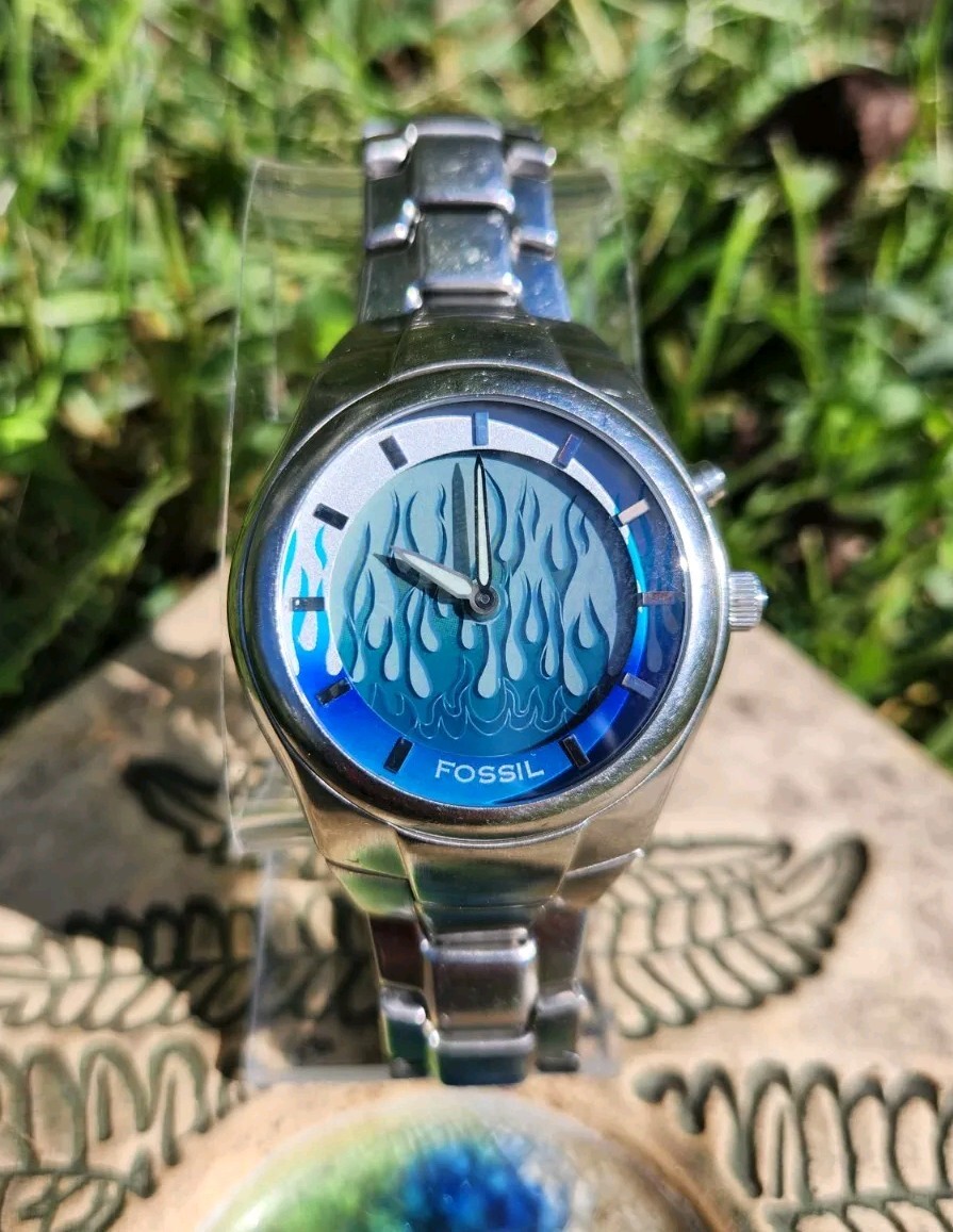 Rare Fossil Big Tic JR-8222 Blue Flame Animated Dial 39mm Men's