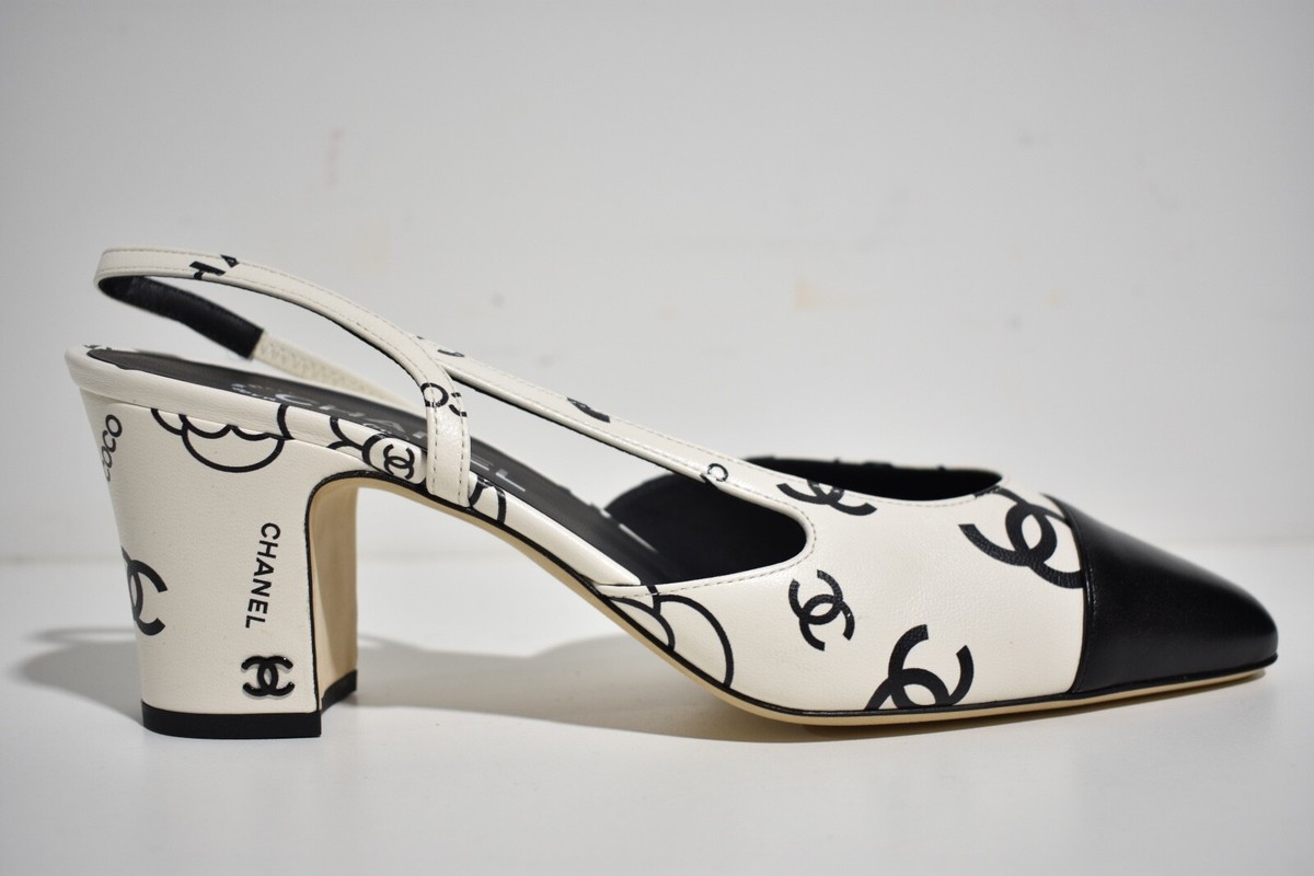 Chanel 23P Mademoiselle Coco Sling White Black CC Logo Slingback