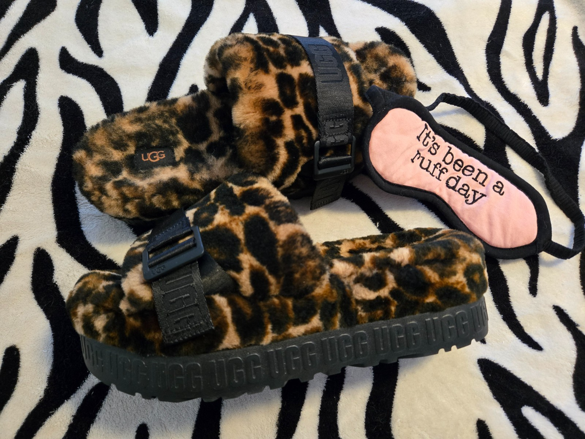 UGG Fluffita Panther/Animal/Leopard/Cheetah Print Platform Slipper