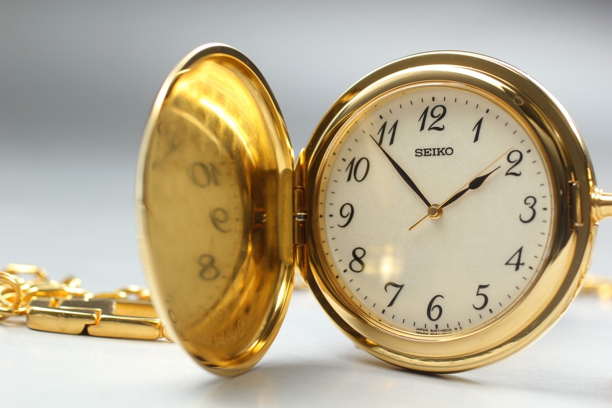 2006 N MINT Seiko Pocket Watch 8J41-0020 Gold Full Hunter HAQ