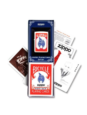Zippo Lighter & Bicycle Rider Back Playing Cards Gift Set - Rare