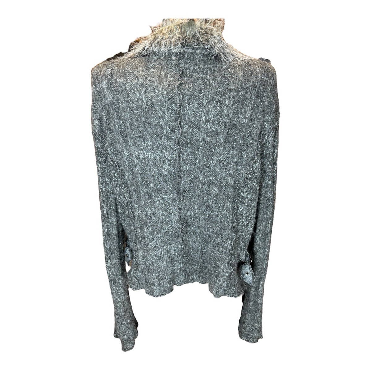 Juju Christine Cardigan Grey Knitted Wool Blend Fur Boho Lace