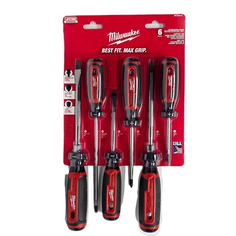 Milwaukee MT200-6 Cushion Grip Screwdriver Set - Made In USA - 6