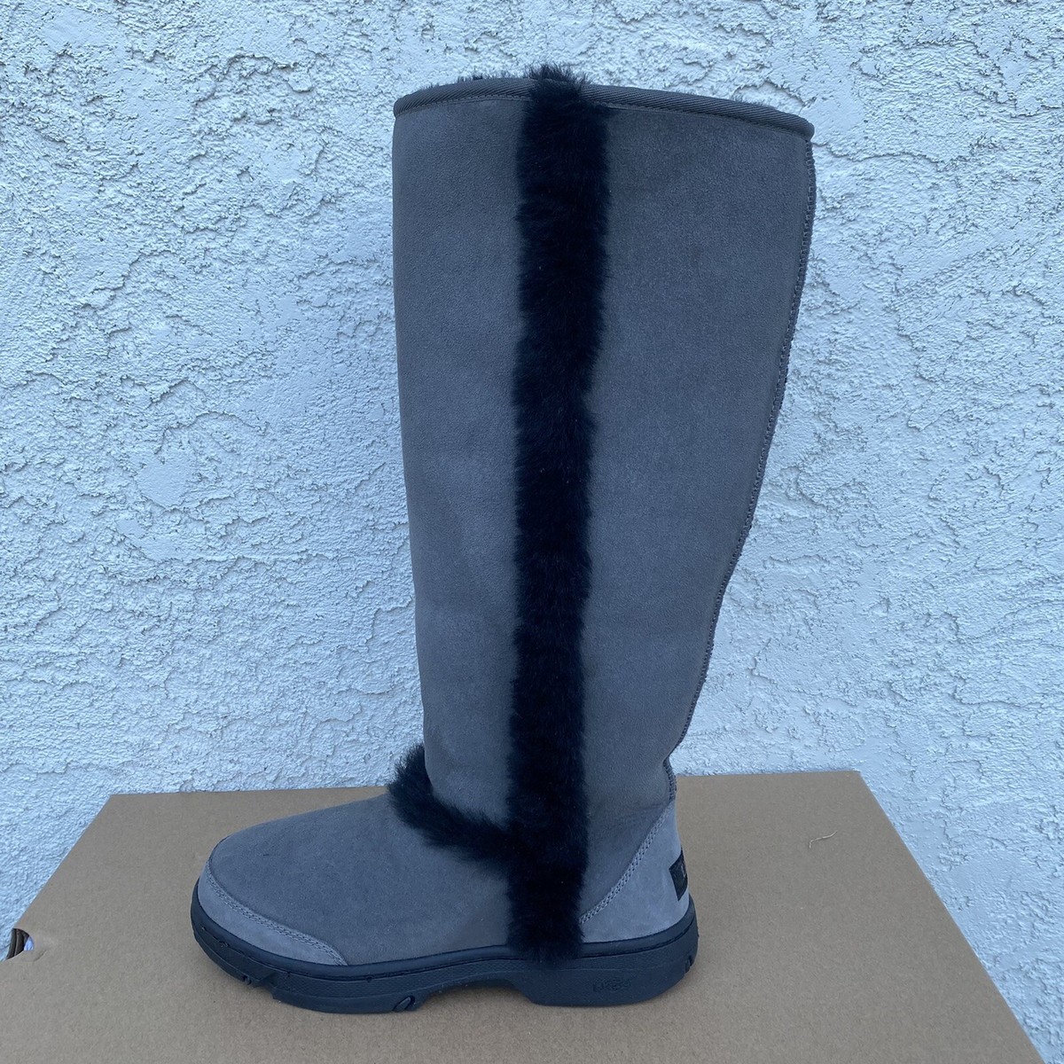 UGG SUNBURST EXTRA TALL GREY GRAY OVER THE KNEE SUEDE FUR BOOTS