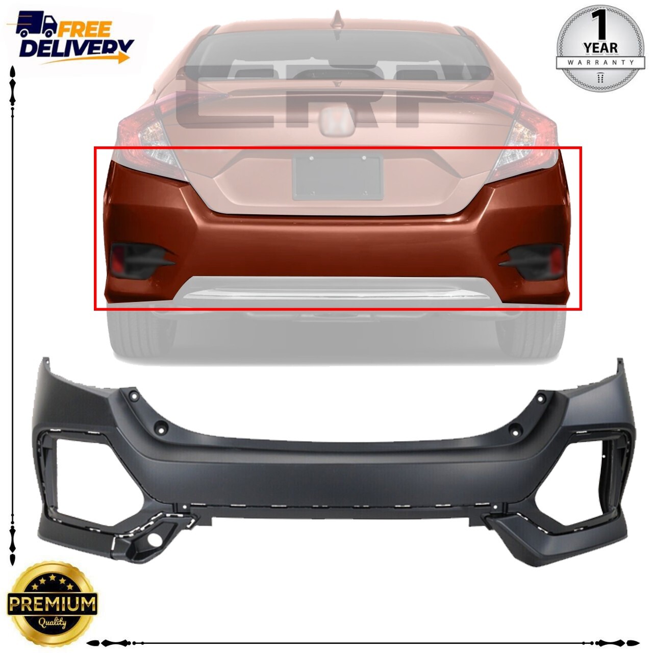 Rear Bumper Cover Primed For 2020-2021 Honda Civic HO1100322