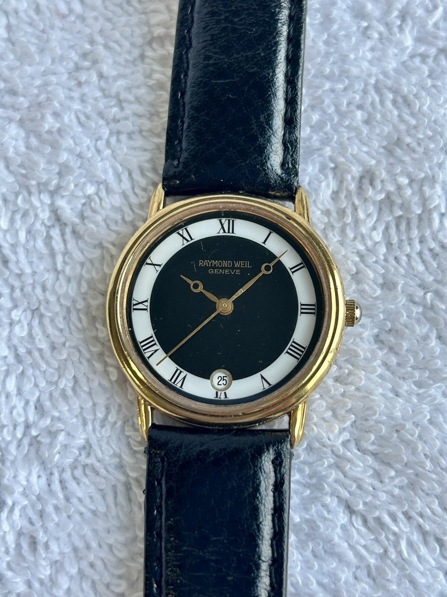 1980's Raymond Weil 5532 Black & White 18k Gold and Steel Quartz