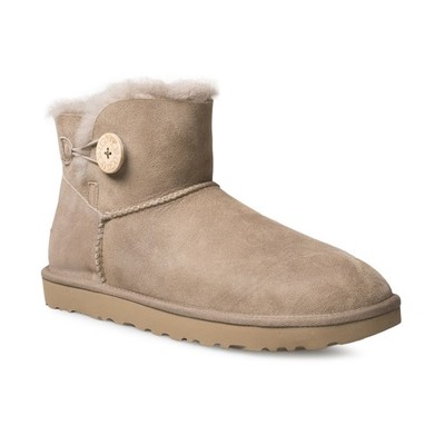 UGG MINI BAILEY BUTTON II CARIBOU SHEEPSKIN SUEDE WOMEN'S BOOTS