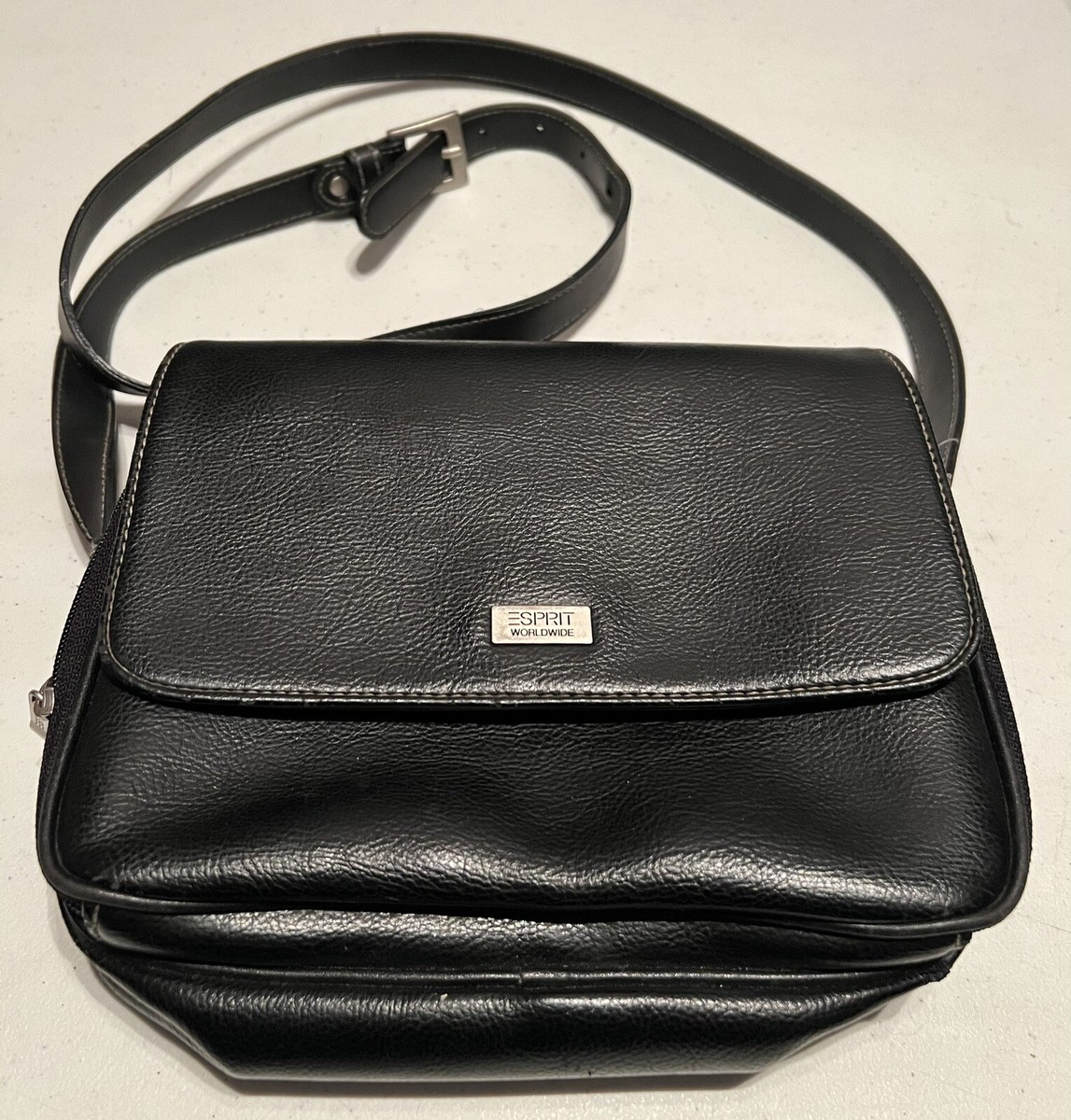 Esprit Black Crossbody Bag Faux Leather Purse Vintage Retro 90's