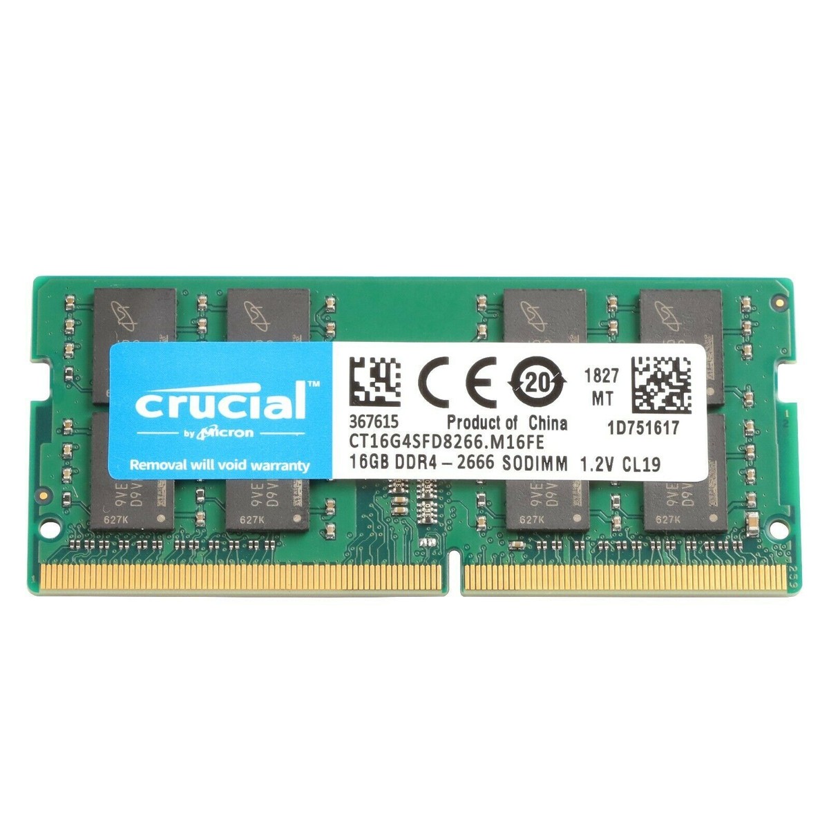 Crucial 16GB DDR4 2666MHz NON ECC SODIMM RAM 2Rx8 Laptop Memory