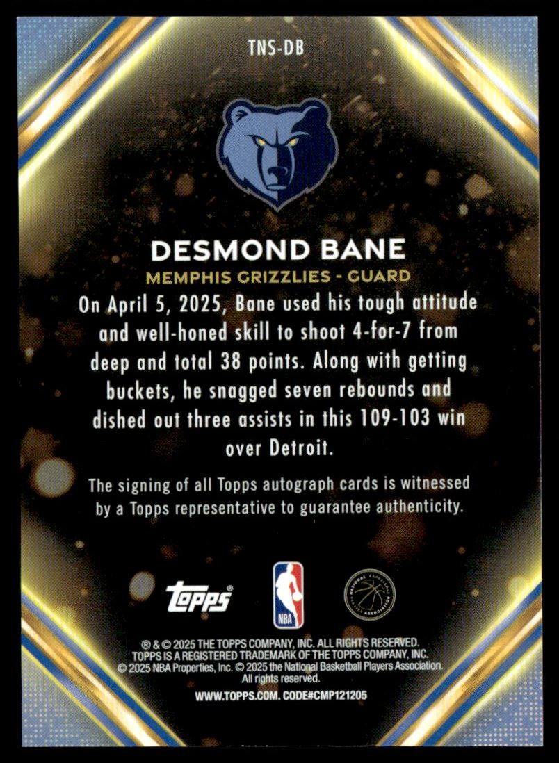 2025-26 Topps Notch Signatures Desmond Bane Auto Memphis Grizzlies