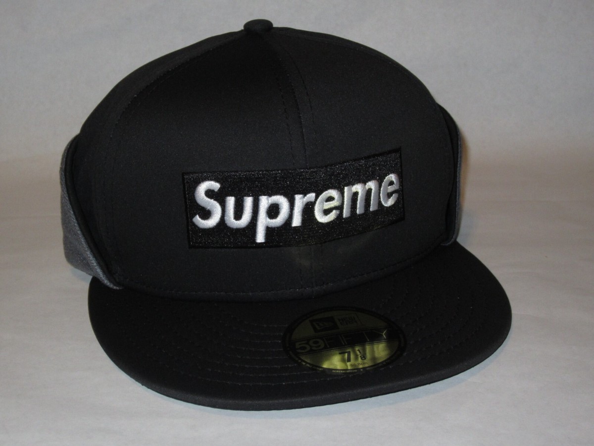 SUPREME x New Era Windstopper Ear Flap Hat Cap BLACK 7 1/8 NEW! F