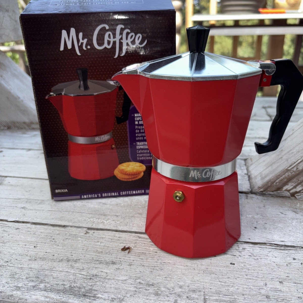 New Mr. Coffee Red Italy Style Espresso Maker Stovetop Moka Pot
