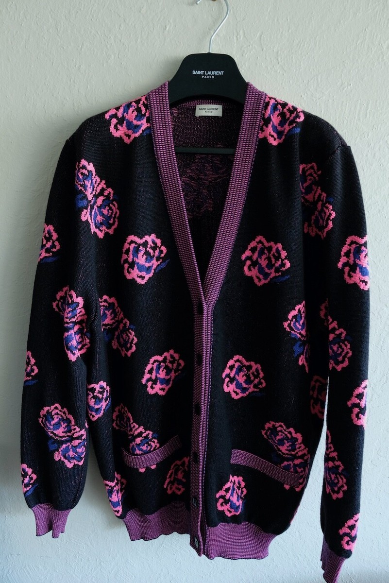 Saint Laurent Knit Cardigan SS16 Surf Sound Rose Floral Hedi