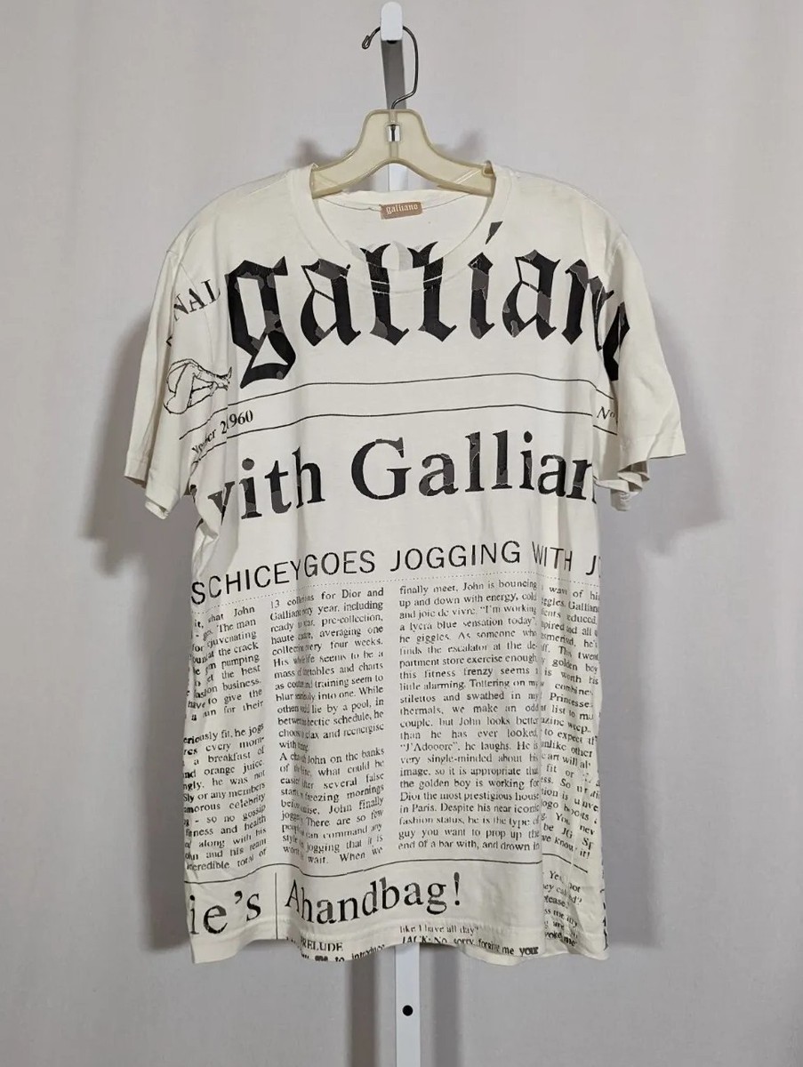 John Galliano Vintage Y2K Newsprint Tabloid Bio Allover Print T
