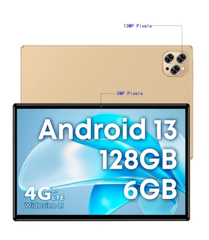 Qetupa New 10.1 Inch Android 13 Tablet 6GB 128GB Octa-Core 13MP 4G