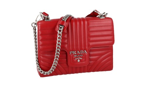 LUXURY PRADA DIAGRAMME SHOULDER BAG HANDBAG 1BA196 RED LEATHER NEW