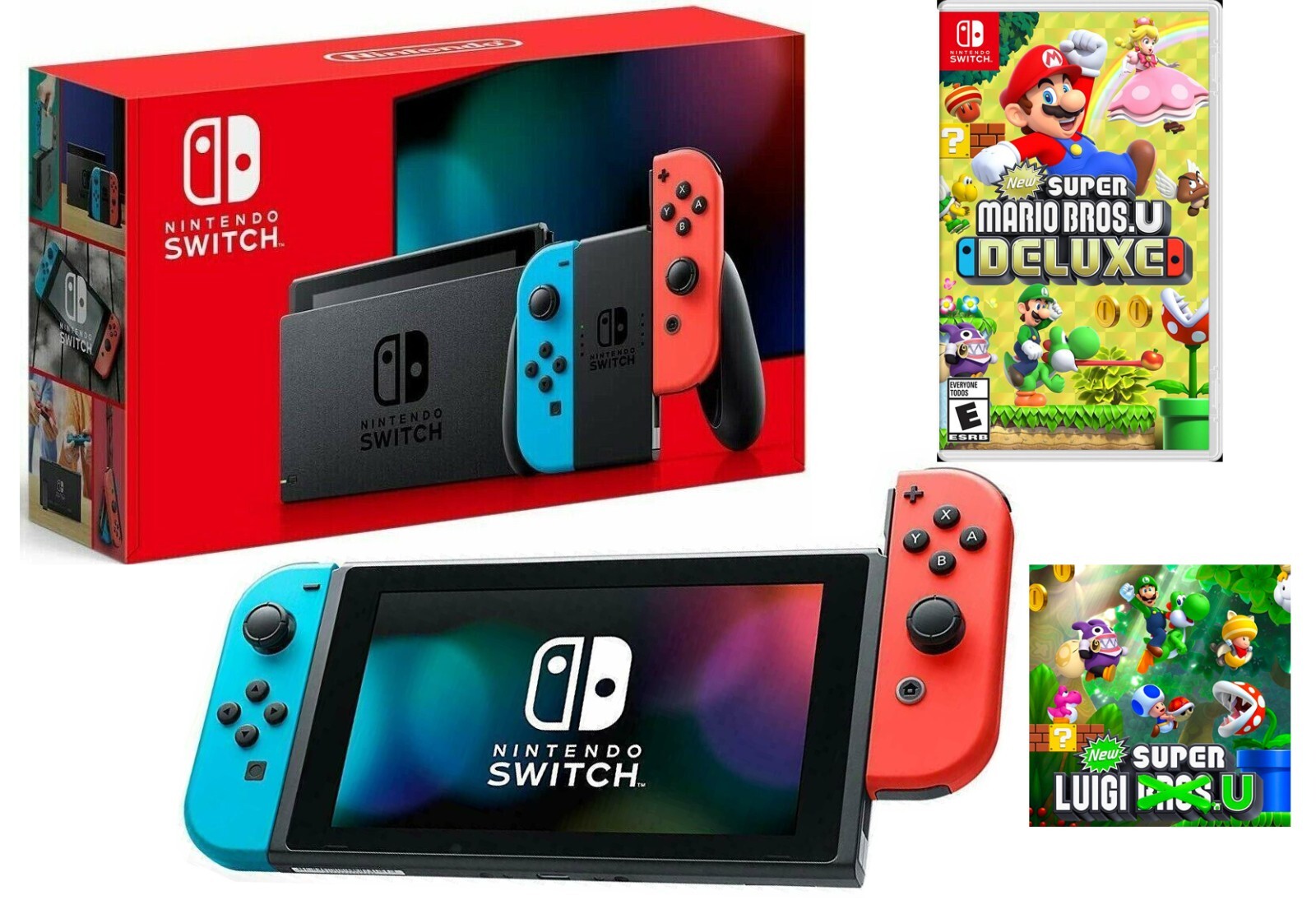 Nintendo Switch 32GB Neon Bundle + Super Mario Bros U Deluxe w