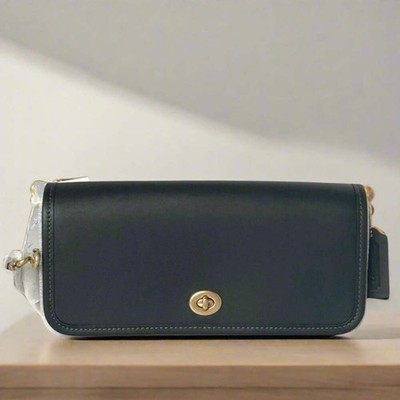 Coach Dinky Black Leather Shoulder Bag CW641 Gold Chain Strap