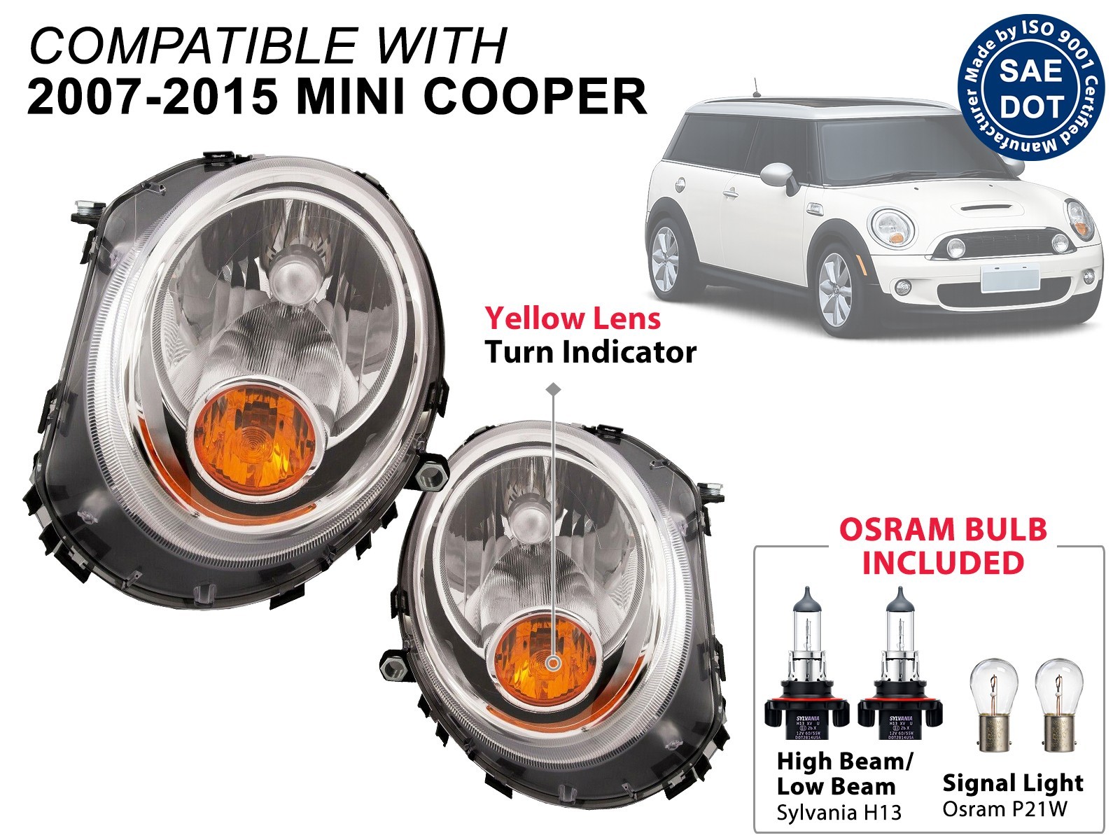 For Headlight Yellow Turn Indicator Design 2007-2015 Mini Cooper