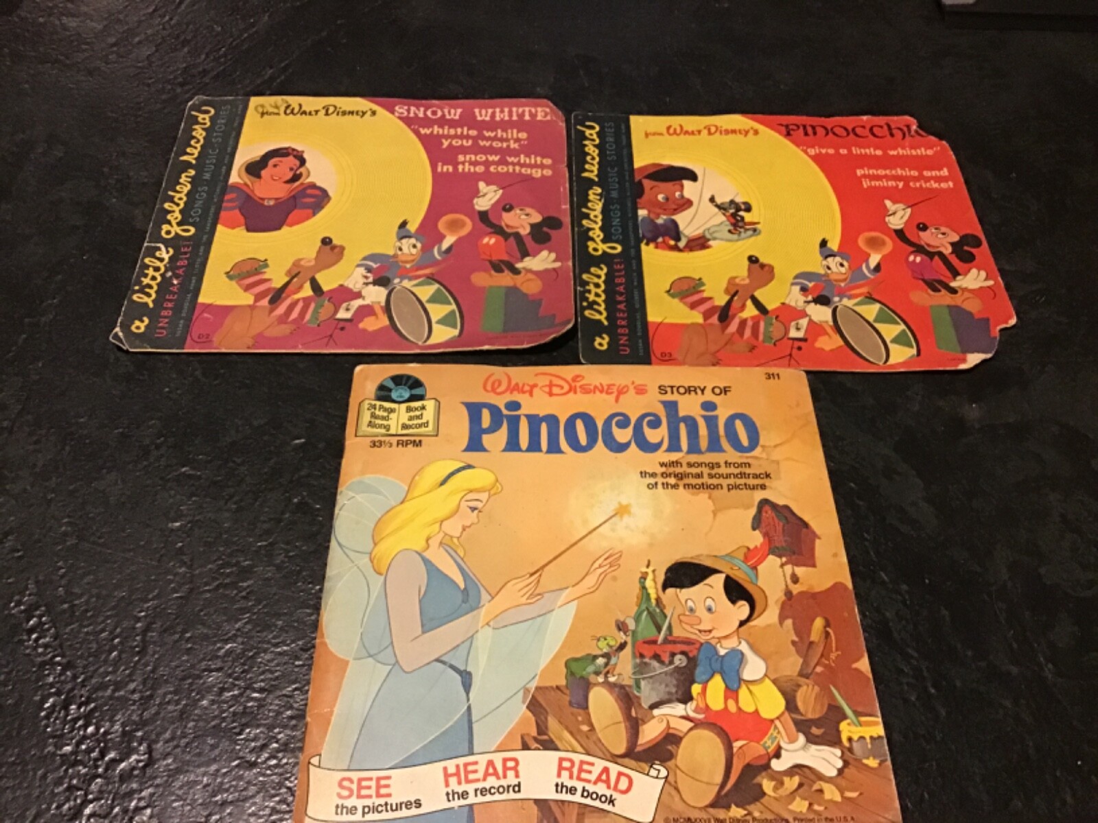 Vintage Walt Disney & Disneyland 45s vinyl children's records lot