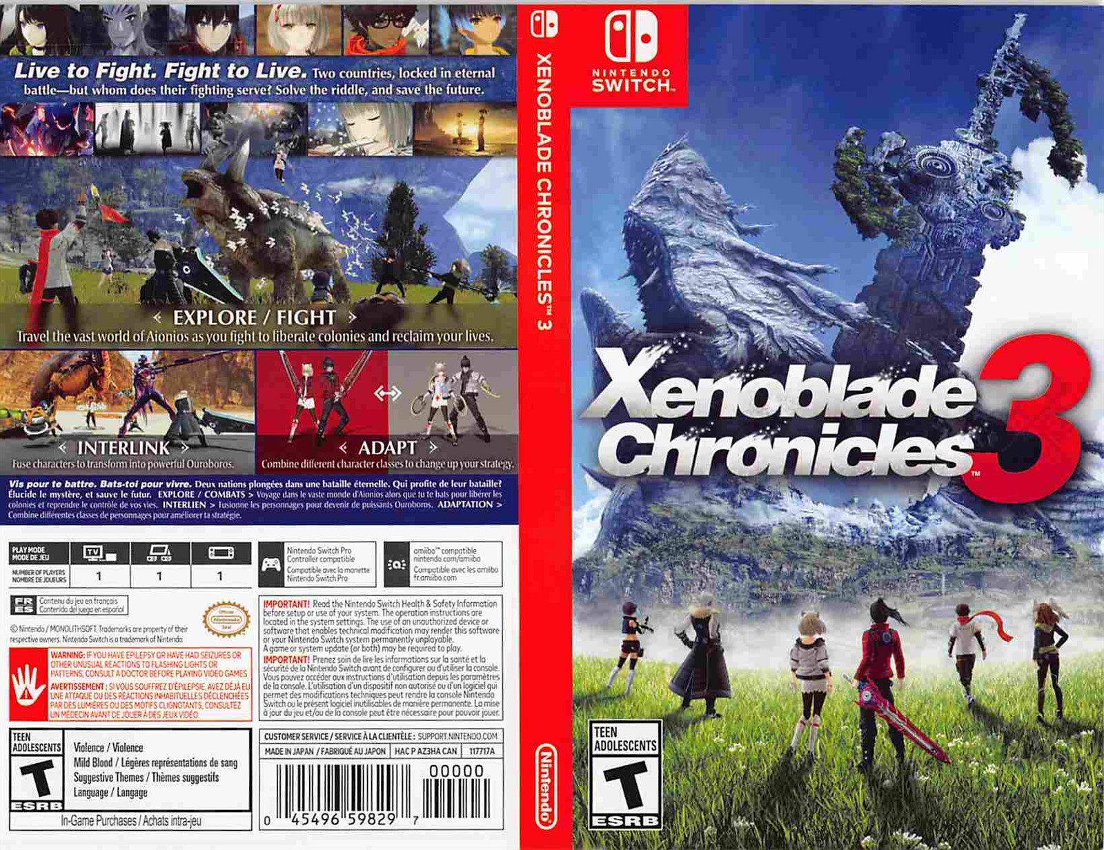 Nintendo Switch XENOBLADE CHRONICLES 3 replacement box art | eBay