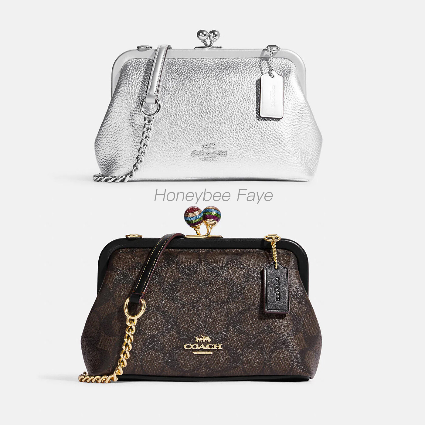 NWT Coach Nora Kisslock Crossbody In Signature Canvas With Glitter