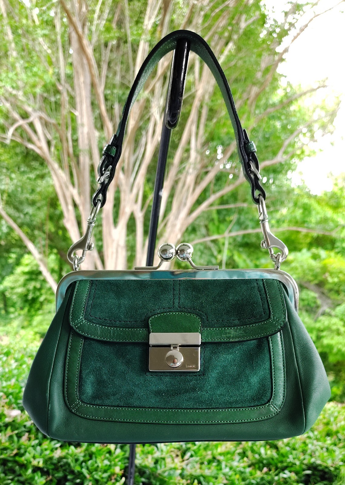 Coach SMALL Vintage 9734 Gallery Y2K Hunter Green Leather & Suede