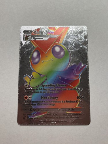 Custom Silver Foil Display Card Victini VMAX Rainbow Fan Art Card