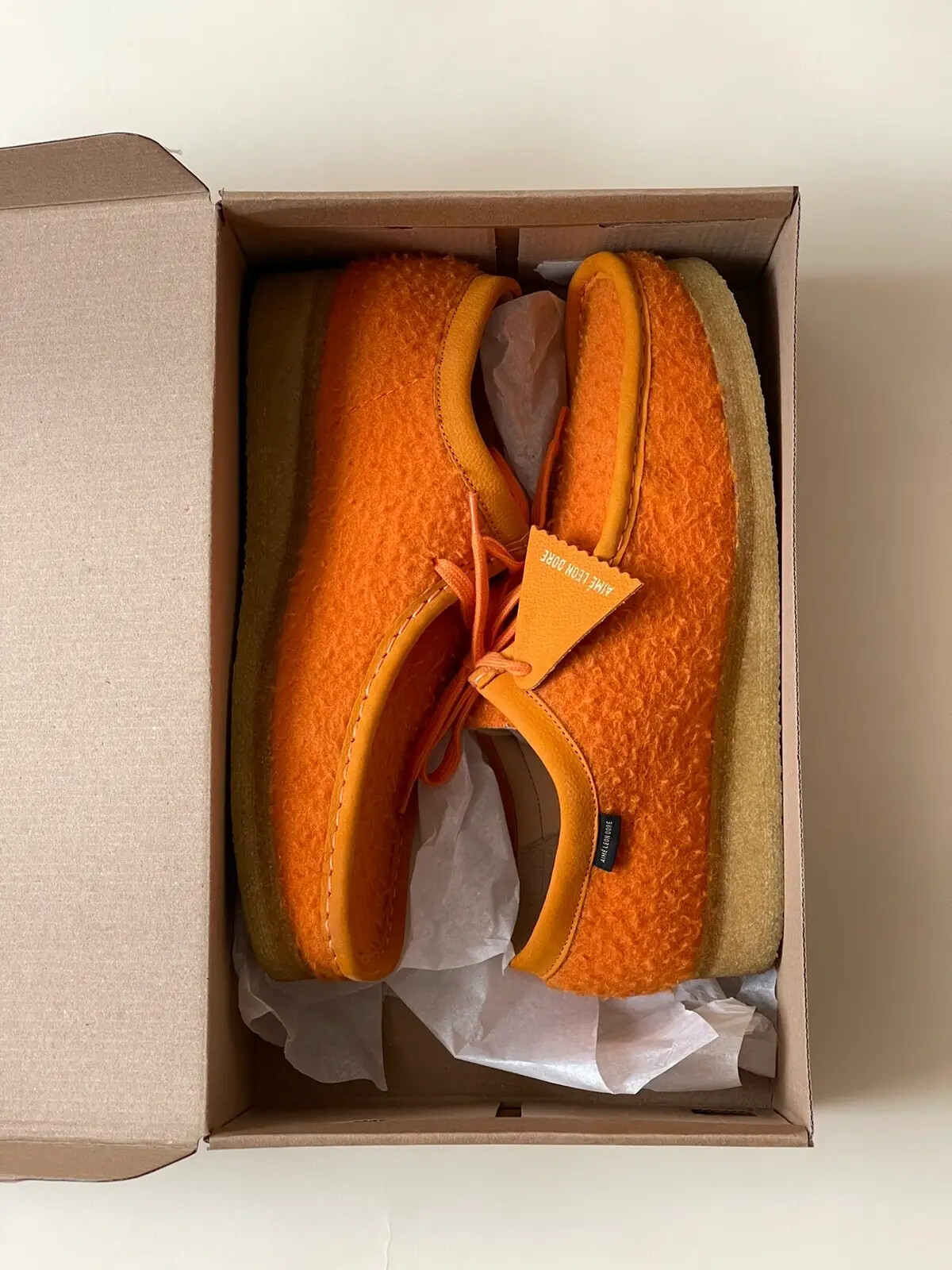 CLARKS ORIGINALS X AIME LEON DORE WALLABEE ORANGE CASENTINO WOOL