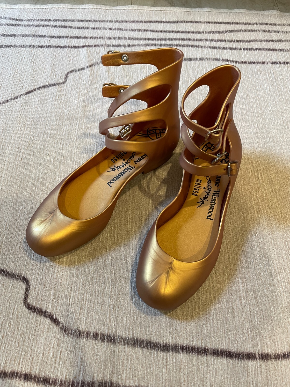 VIVIENNE WESTWOOD Anglomania x Melissa Gold Jelly 3 Strap Ballet