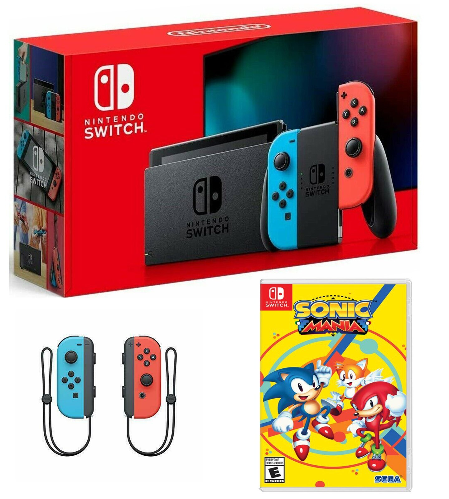 NEW Nintendo Switch 32GB Neon Console + Sonic Mania 🥏Game Bundle